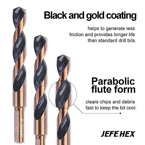 Efефе Хекс 12 парчиња 5/16 инчи со голема брзина на челик со 3-рамни шини, завршени црни и златни, бит за вежбање со должина на работни места,