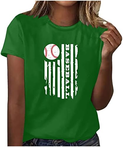 Американско знаме за бејзбол кошула женски врвови на врвот на вратот со кратки ракави со кратки ракави, обична маица за Денот