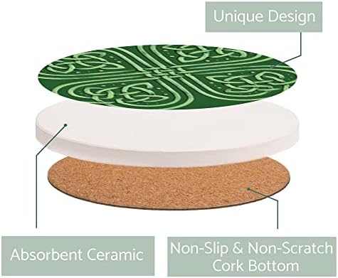 Среќа Љубов Ирски Шамрок Јазол 4 х 4 Апсорбирачки Керамички Тркалезни Подлоги Пакет од 4