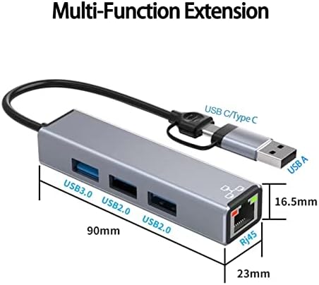 УСБ Ц До Центар Со Етернет Адаптер, За Сите КОМПЈУТЕРСКИ Лаптоп или Мобилен Телефон ШТО USB-C USB-А Интерфејс, Како Mac Book Pro, i PAD XPS, Chromebook, Површина Про И Повеќе, Сива