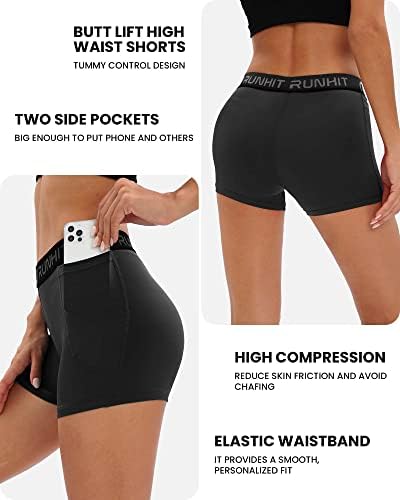 Рундиј 3 пакувања за компресија шорцеви за жени со високи половини од јога со џебови спандекс што работи одбојка шорцеви