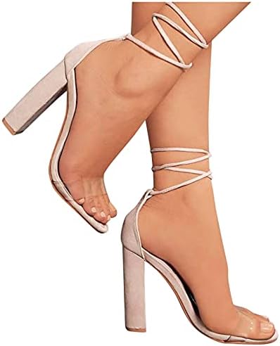 IQKA Women Women Strappy Sandals цврста боја дебела потпетица секси висока потпетица отворена пети крст -лента сандали свадбени венчални клубови
