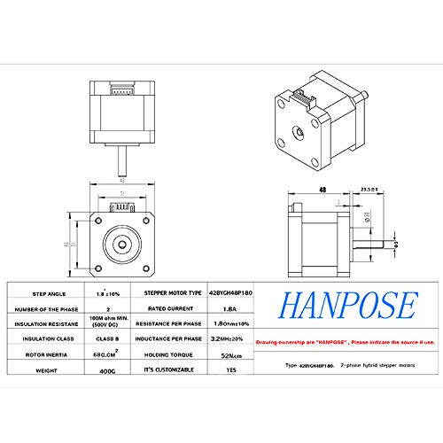 Hanpose 17HS8401S NEMA17 Stepper Motor 42 Motor 52N.CM 42BYGH 1.8A 48MM 4-оловен мотор со висок вртежен момент за CNC 3D печатач