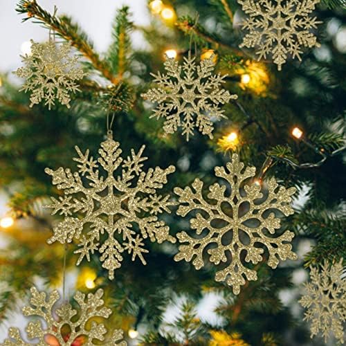 36 парчиња божиќни златни украси од снегулка пластични сјајни снежни снегулки за украси за зимска елка, големина варира занаетчиски