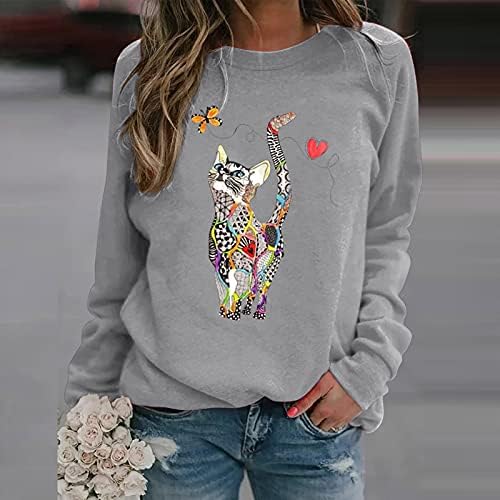 Мода жени со екипаж, џемпер, падот на долги ракави Обичен лабав, вклопување симпатичен дизајн удобно руно пуловер џемпер врвови