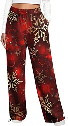 WXHN Нови Божиќни џемпери за жени со високи половини џебови, кои ги печатиле лабава лабава вклопени долги спортски панталони