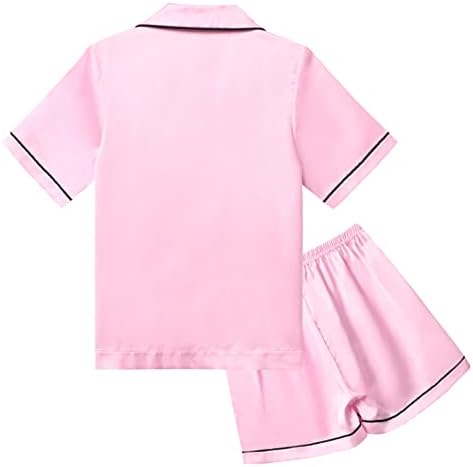 QPANCY Деца Сатен Пижами Поставува Бебе Момче Девојка Копче Надолу Свила Облека За Спиење 2 Парче Краток Ракав Салон Облека Во Собата