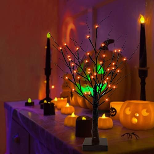 TURNMEON 24 36 LED Ноќта На Вештерките Брези Дрво Со Тајмер Портокал Светла Батерија Напојува Маса Дрво За Ноќта На Вештерките Декорација