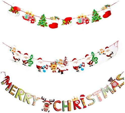 Томаибаби 3 парчиња Среќен Божиќен Банер За Хартија Новогодишна Елка Дедо Мраз Капа Снешко Порибување Свеќа Висечка Хартија Венец Украс За