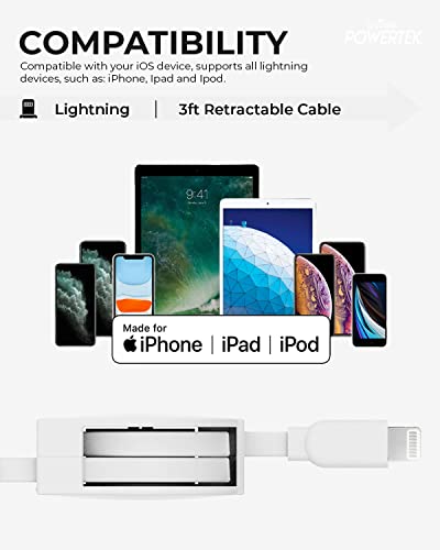 Ликвипел Powertek повлечен MFI овластен полнач компатибилен за Apple iPhone, iPad, 3FT кабел, молња до USB кабелски кабел, кабел за