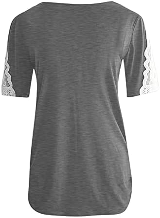 Fmchico v Women's V Neck Scalloped чипка чипка маичка со кратки ракави маица обични летни блузи