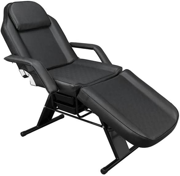 Zhyh со двојна намена за тетоважа бербер стол прилагодлив салон за убавина спа-маса масажа со фиока 185x82x80cm црна