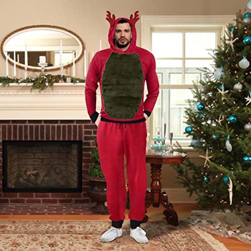 Божиќни мажи, машки есен и зимска облека за Божиќ, сет џемпер и панталони со две парчиња смешно тело за мажи за мажи