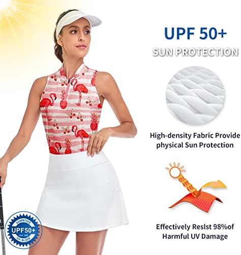 Sonevenенски женски без ракави печатени поло-голф кошули Брзо сув V-врат лесен тениски резервоар за врвови, 50+ УВ заштита