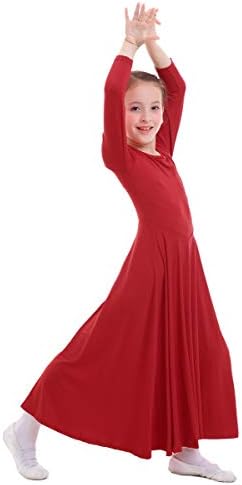 ZX Girls Долги ракави пофалби танцувачки фустан со целосна должина ширина лирски танчерски костум за богослужба