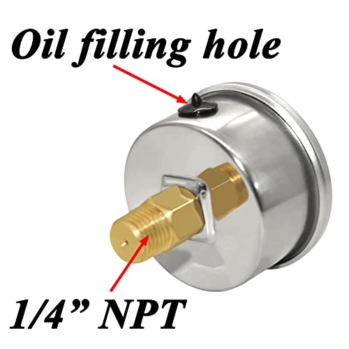 Qolekog 0 ~ 300psi 1/4 NPT глицерин од не'рѓосувачки челик исполнет мерач на притисок 2 Лицето за бирање на лице Пополнет мерач на водоснабдување