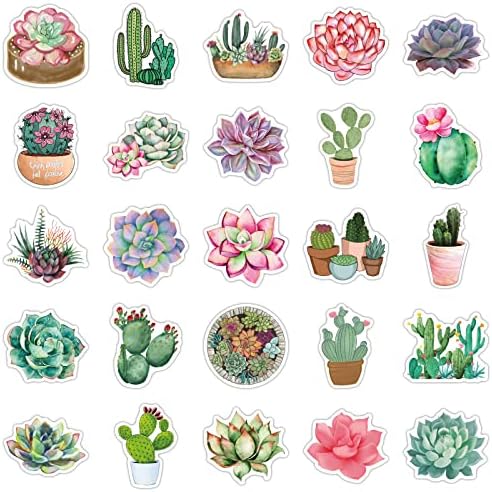 50 парчиња налепници на растителни налепници на растителни налепници | Сукулентни кактус растенија водоотпорни винил декорации за шишиња