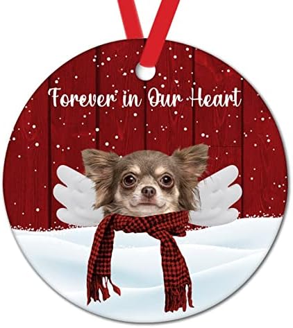 Куче на небото засекогаш во нашето срце Божиќен декор Црвено Бафало куче со крилја Божиќни украси Француски булдог куче