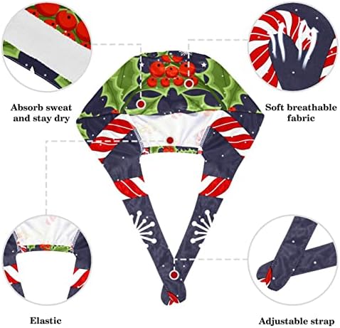 Божиќна шема на подароци Работното капаче со копчиња прилагодлива буфантска капа Unisex Scrub Cap со лак коса