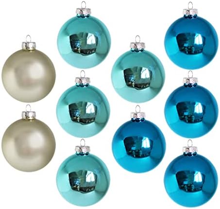 Стакло божиќна топка украс сина сребрена боја сет од 10 парчиња со куки за лесна висечка диа 2,75 ''