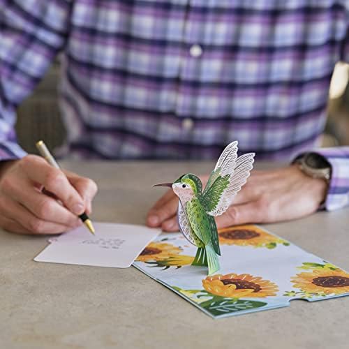 LovePop Денот на мајката Сончоглед и пакет за колибри-Поп-ап картичка и цветен букет-Единствена картичка за поп-ап и подарок за цвет од хартија