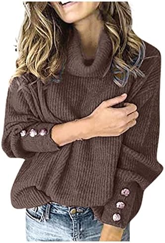 Копче за пулвер за женски џемпер со долги ракави со долг ракав лабав плетен џемпер врвови пролетни џемпери