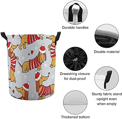 Божиќен Дакел Тркалезни Кеси За Перење Водоотпорна Корпа За Складирање Со Пречки Со Рачки И Капак За Затворање На Врвки