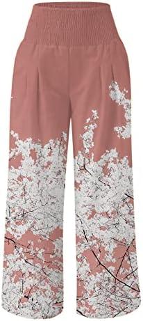 Pentенски печатени панталони за плажа на LCEPCY, високи половини со широки панталони со широки нозе, лабави удобни лесни летни пакувања