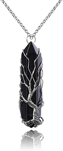 Заздравување на кристално ѓердан дрво на живот жица завиткан природен камен точка приврзок ѓердан Хексагонален РЕИКИ Духовен кварц скапоцен камен накит за жени м?