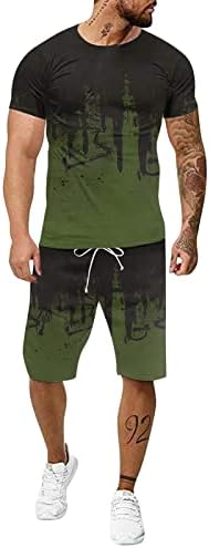Ykohkofe кратки комплети за мажи 2 парчиња летни обични кошули со краток ракав и шорцеви за влечење печатени патеки