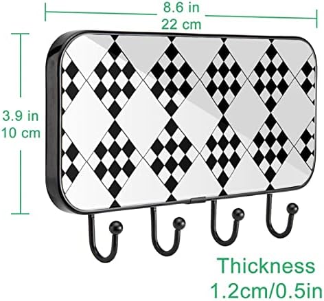 Црна Бела Повторувачка Геометриска Квадратна Шема За Печатење На Решетката За Палто, Решетка За Влезен Капут со 4 Кука За Капут Капа Пешкир