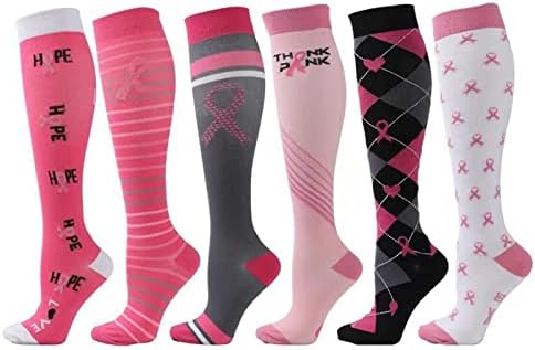 Весели 6-Парови Компресија Чорапи Циркулација Чорап 20-30ммхг Чорапи За Мажи Жени Закрепнување Трчање Патување Медицинска Сестра Здравствени Спортови