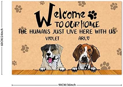 Добредојдовте Во Нашиот Дом Луѓето Едноставно Живеат Тука Со Нас Влез Мат Персонализирано Куче Име Кучиња Шепи Печатење Гаража