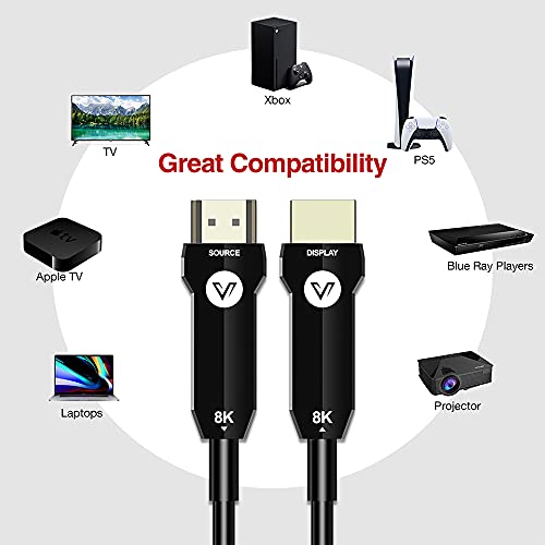 AV Пристап Оптички ВЛАКНА 8K HDMI Кабел 10m/33ft, UHD 8K@60Hz /4K@144Hz/120Hz Со Dolby &засилувач; HDR &засилувач; 3D, HDMI 2.1
