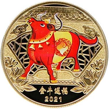 Година на комеморативното издание на OX со две бои со позлатена сребрена реплика комеморативна монета среќна сувенир Кинеска колекција подарок 2021_china