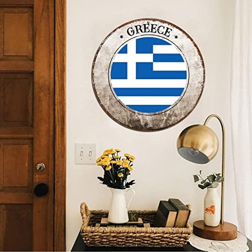Грција знаме Грција заптивка алуминиумски метален знак, гроздобер патриотски Грција wallиден декор, ретро Национален знак на знаме, метални знаци на Грција, круг 12 x 1