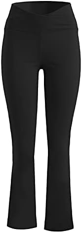ЈАНГИЈенски женски јога панталони кросовер со високи половини од пламен хеланки Контрола на стомакот за подигање панталони тренингот тесно