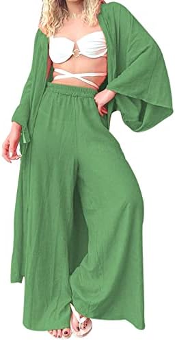 Женски панталони женски 2 парчиња облеки со 2 парчиња долга линија на блуза и широки панталони за нозе поставија случајни костуми 4x