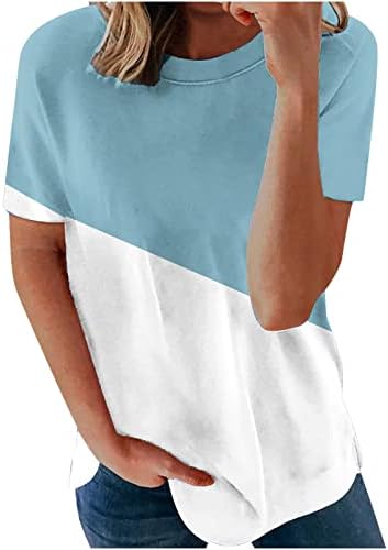 Летни врвови за жени со кратки ракави на екипаж во боја блок кошули лабава обична маица маица удобна тунична блуза спортски тимови