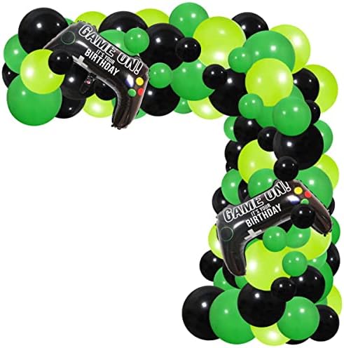 Зелена Црна Балон Венец Комплет - Видео Игра Роденден Декорации Вклучува Видео Игра Фолија Балони, Темно Вар Зелена Црна Балон