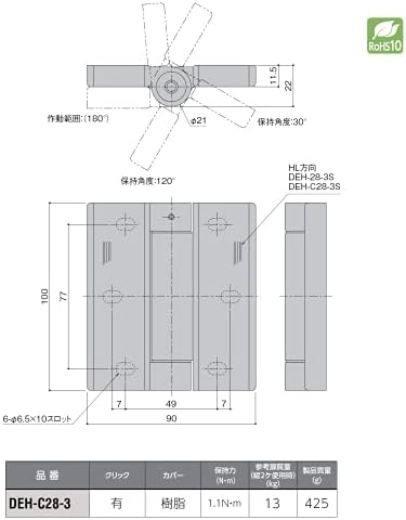 Шибутани DEH-C28-3 шарка со клик, агол на држење: 30 °, 120 °, козметичка обвивка од смола, висина од 3,9 x ширина 3,5 x висина 0,9 инчи