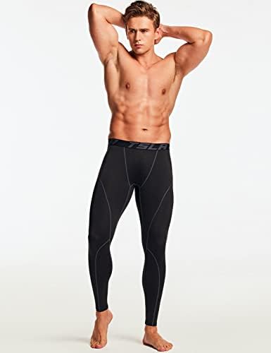 TSLA 1 или 2 пакуваат панталони за термичка компресија за мажи, атлетски спортови хеланки и трчање хулахопки, дното на слојот на базата на зим