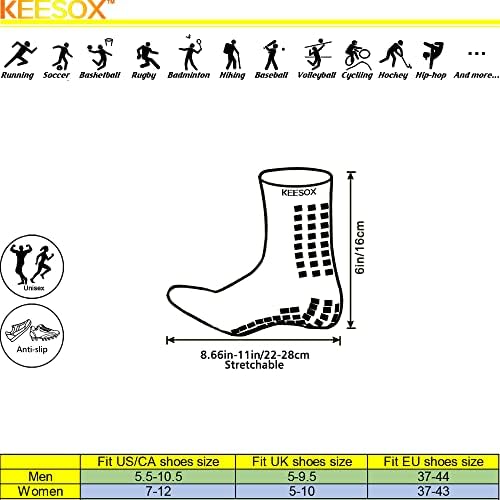 Keesox Non -лизгање фудбалски чорапи против атлетски чорапи за фигури за кошарка Бејзбол Унисекс Возрасни и тинејџери 1 пар пар пар