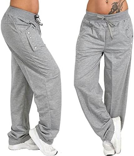 Женски високи половини јога панталони со џебови есенски тренингот џемпери за џемпери за истегнување на половината, широко салон за нозе