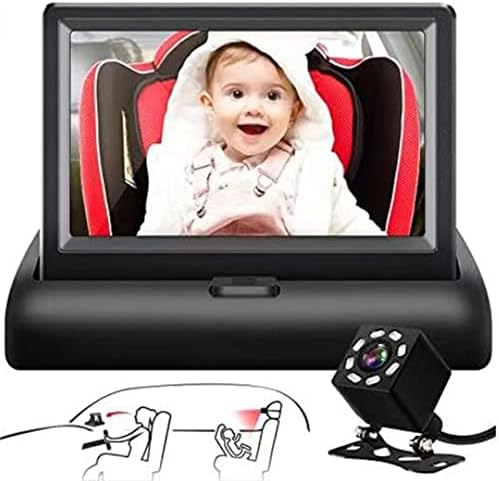 uw6m56 огледало за бебешки автомобил 4 3 '' HD ноќно гледање Функција за автомобилски огледало на автомобили, безбедносен автомобил, огледало