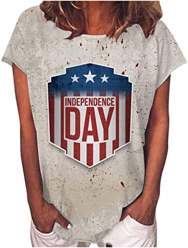 Амикадом дами блузи Ден на независност Блузи, блузични маички со кратки ракави, екипаж на вратот, салон за салони 8 ч