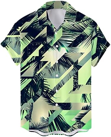 Копчето Зддо Менс надолу во хавајски кошули, лето кратко ракав Тропски дрво печатење обична кошула со редовна плажа на плажа алоха