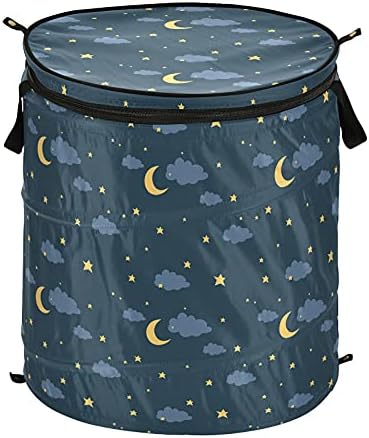 Алаза 50 l преклопна поп-ап облека за поп-ап, ноќно небо со месечина starsвезди и корпа за перење облак за соба, колеџ студент или патување