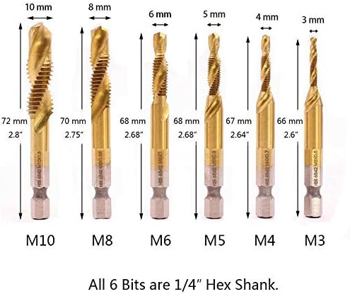 6 парчиња Комбинација 1/4 Хексадецимална Дупчалка М3 - М10 Бит Завртка За Завртки Хсс Хексадецимален Златен