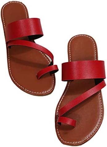 Rbculf женски флип-апостолки сандали ретро плажа стил не лизгање рамни сандали плус големина мода на отворено обични влечки сандали